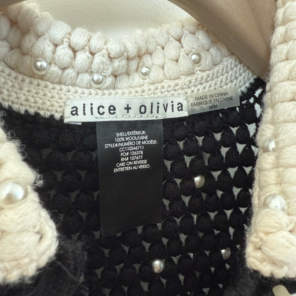 Alice + Olivia Black Pearl Crocheted Cardigan - Picture 3 of 6